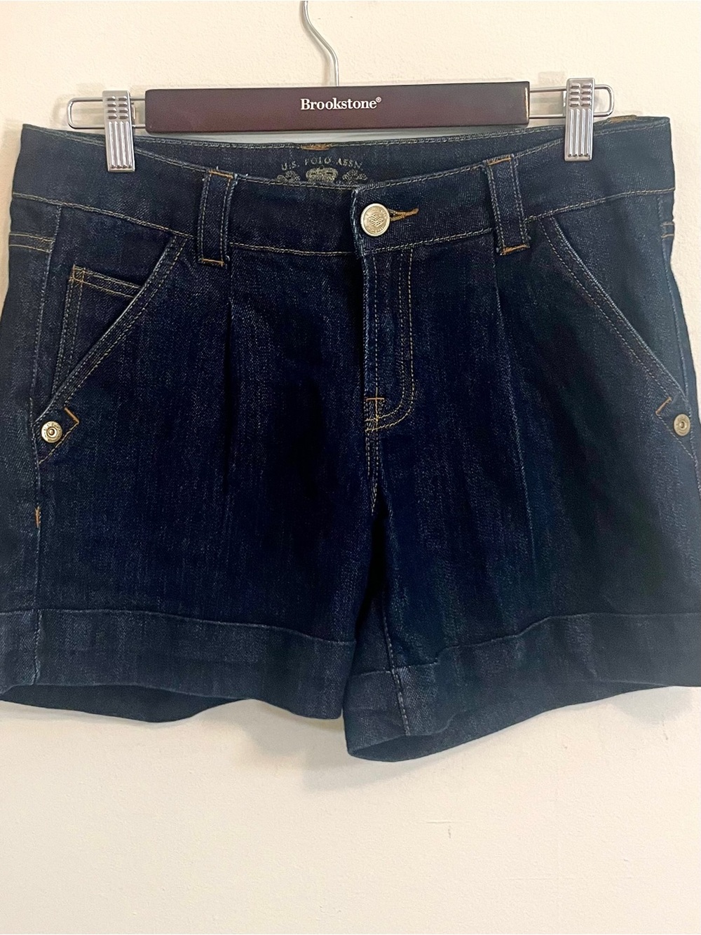 Vintage US Polo Assn Dark Indigo Denim Cuffed Shorts 90s Y2K EUC